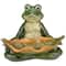 14" Green Frog With Leaf Birdfeeder Outdoor Garden Statue